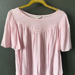 Nanette Lepore Light Pink Flutter Sleeve Peasant Blouse Eyelet Small Spring